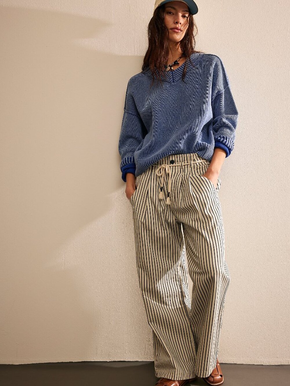 Free People Striped Sailor Pants with Rope Belt